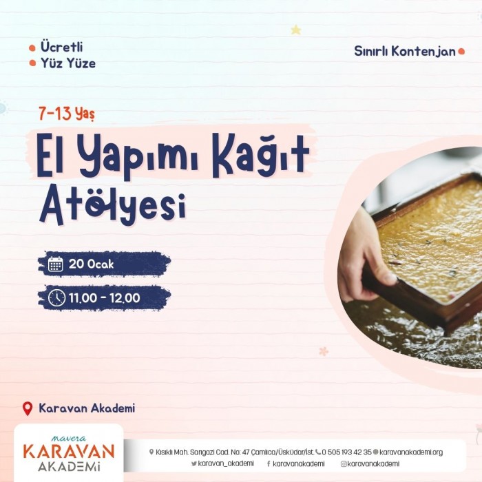 El Yapımı Kağıt Atölyesi (7-13 Yaş, Yüz Yüze) 